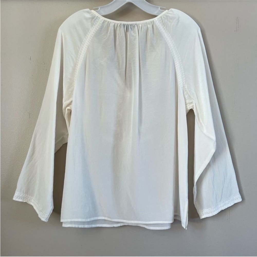 JCrew V-neck top embroidery cream color long sleeve pure silk pullover size sm - Picture 2 of 11